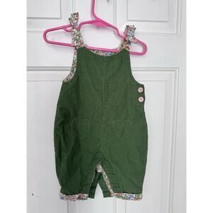 Baby Boden Girls 3 6 Months Green Corduroy Overalls Floral Lining Heart Pockets